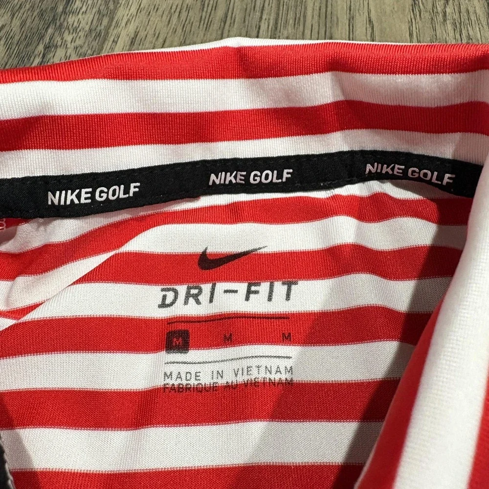 Nike Golf Dri-FIT Polo Shirt Youth Medium Red White Striped Golf AA3887-658